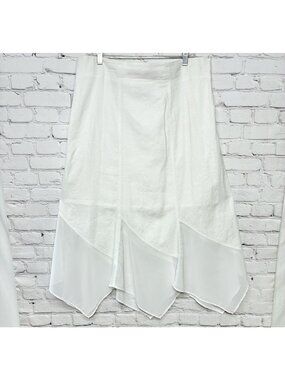 Chico White Linen Blend Handkerchief Hem Beach Breezy Vacation Maxi Skirt 16